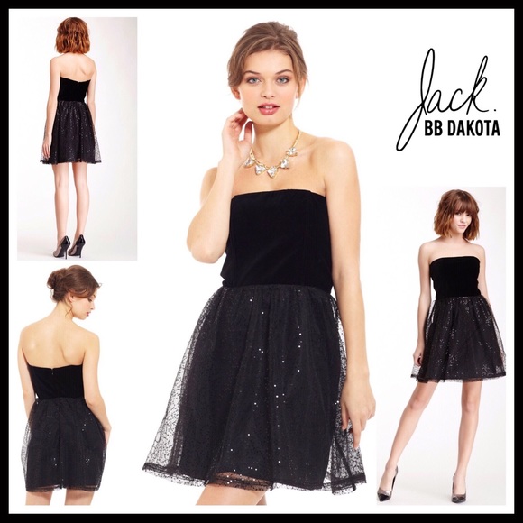 BB DAKOTA BLACK SEQUIN STRAPLESS VELVET BUSTIER COCKTAIL A-LINE MINI DRESS - Picture 8 of 8